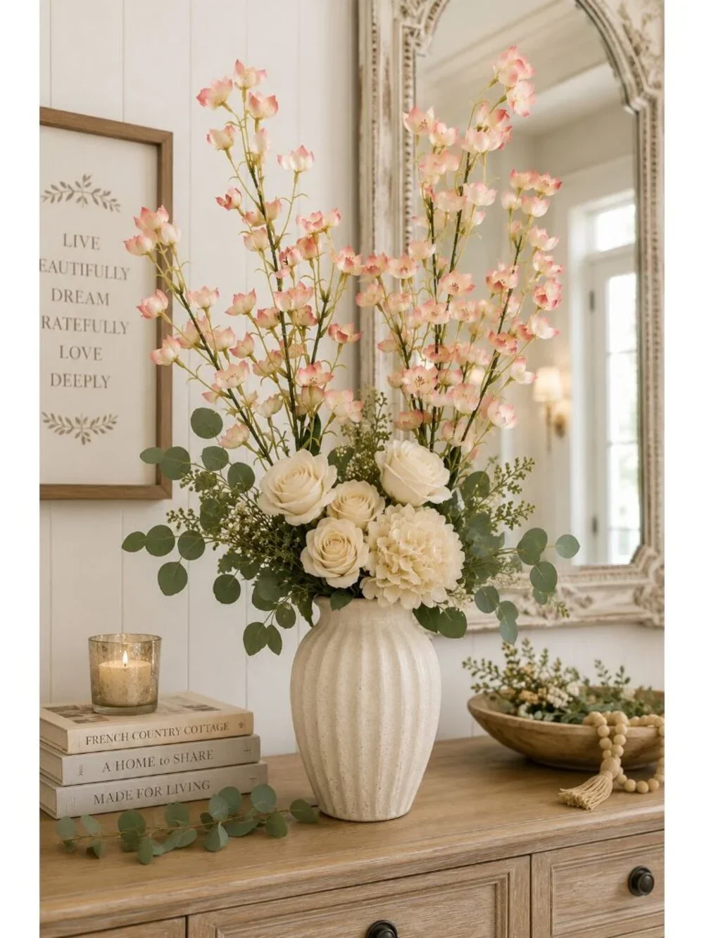 Artificial Dogwood Style Flower Stems Set of 2 Blush Pink White Faux Floral
